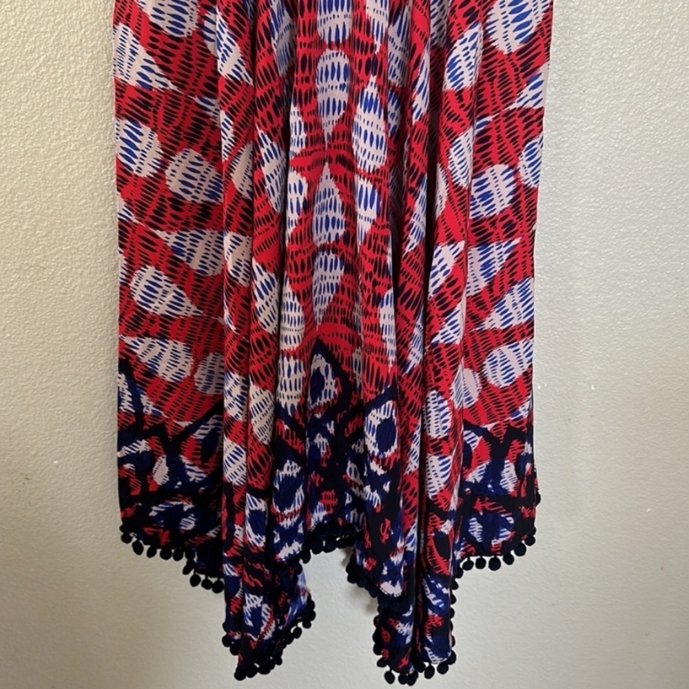 Maggy London Red and Blue Pattern Handkerchief Hemline Dress Size 2 - Picture 3 of 7